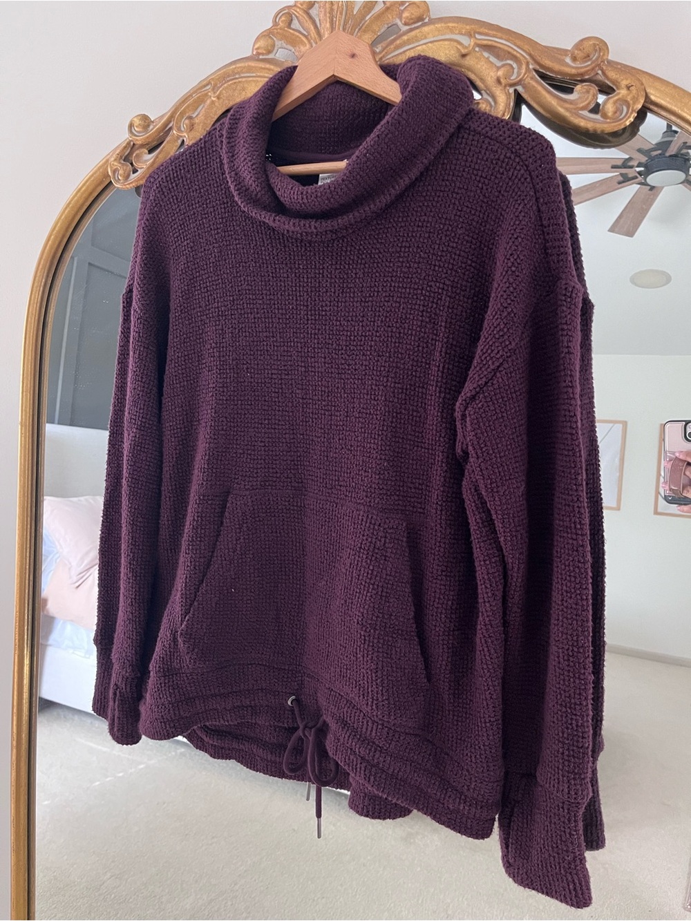 Cozy Cowl-Neck Knit Sweater in Deep Plum